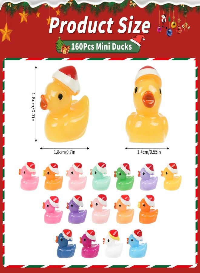 BeadRiver 160 PCS Tiny Christmas Ducks 16 Colors Little Mini Resin Ducks Christmas Hat Miniature Ornaments for Slime Dollhouse Fairy Garden Decoration - Image 2